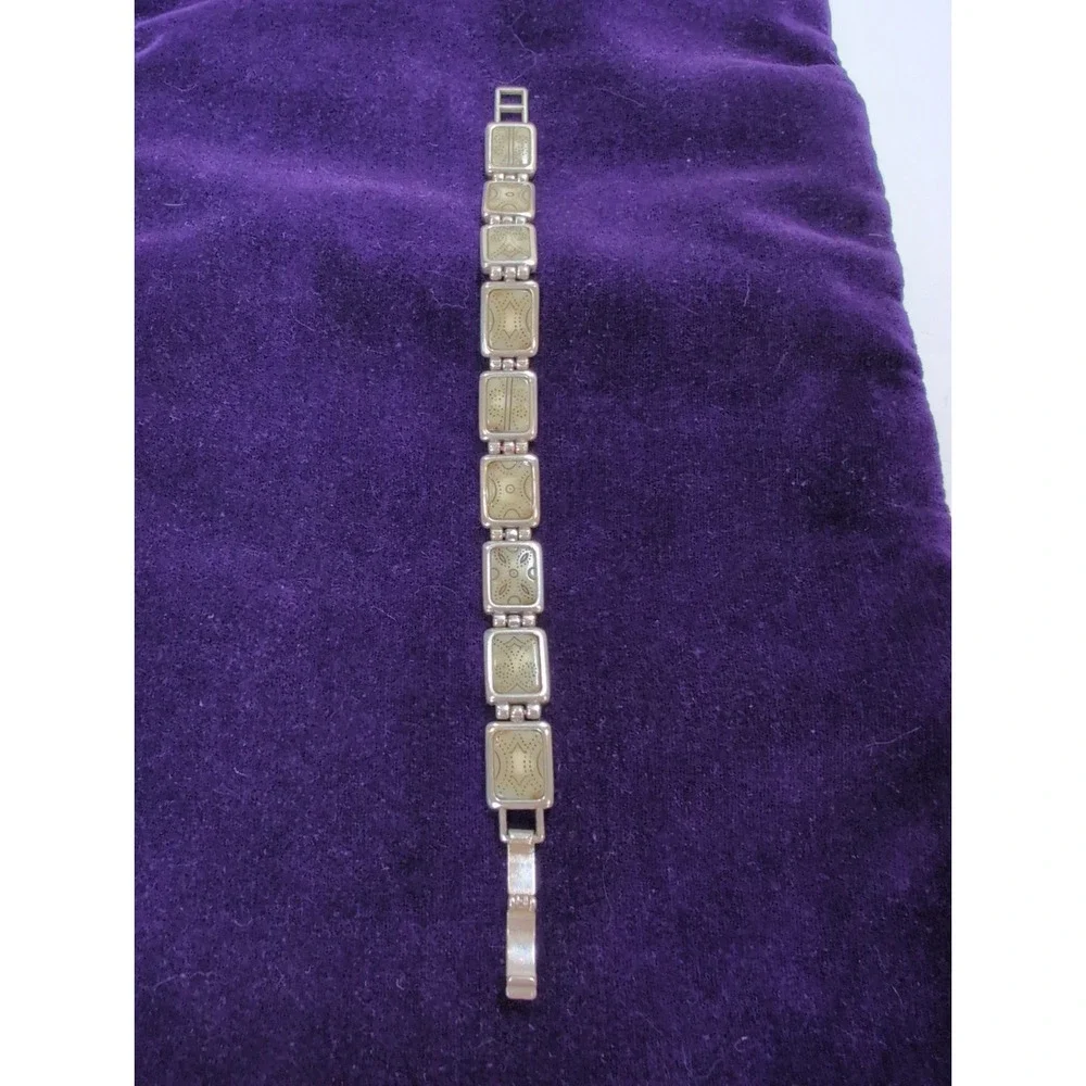 Brighton Bracelet rectangular panels w/ engraved geometric and dotted motifs.
